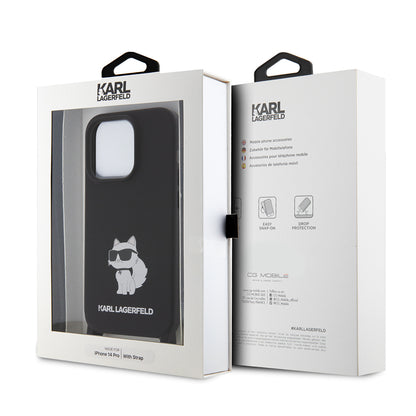 Futrola za Apple iPhone 15 Pro Max, Karl Lagerfeld, Silicone Crossbody Choupette, Crna