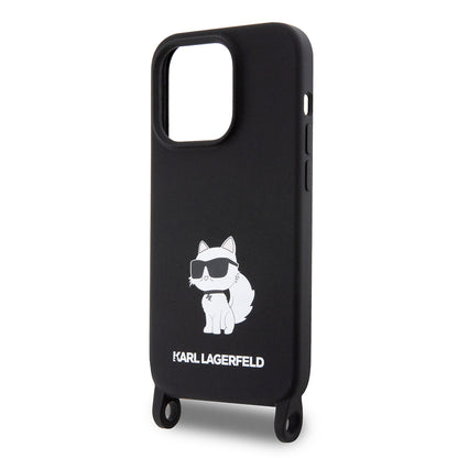 Futrola za Apple iPhone 15 Pro Max, Karl Lagerfeld, Silicone Crossbody Choupette, Crna