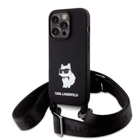 Futrola za Apple iPhone 15 Pro Max, Karl Lagerfeld, Silikonska Crossbody Ikonik Karl, Crna