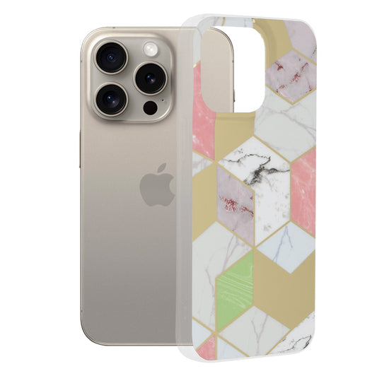 Maska za Apple iPhone 15 Pro Max, Techsuit, Mramor, Ljubičasta
