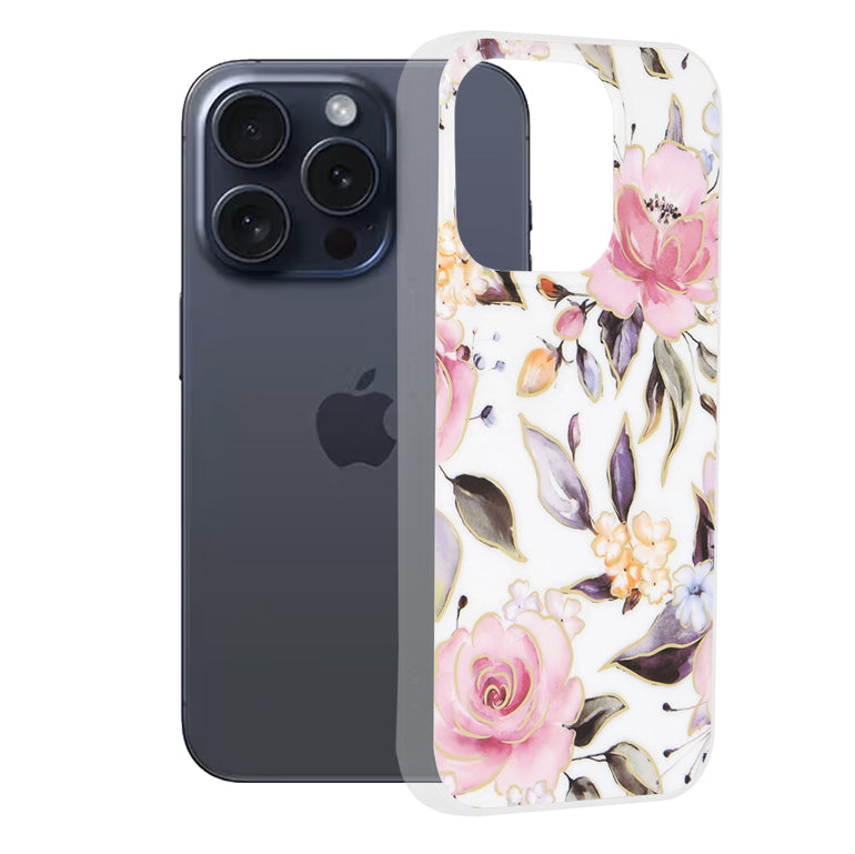 Maska za Apple iPhone 15 Pro, Techsuit, Mramor, Bijela