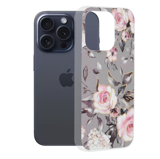 Maska za Apple iPhone 15 Pro, Techsuit, Marble, Siva
