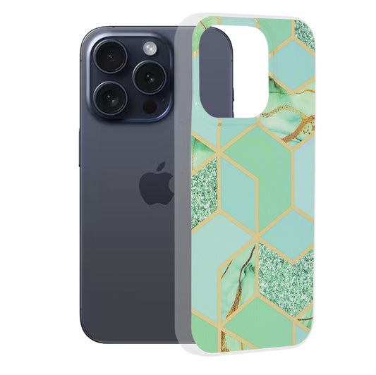Maska za Apple iPhone 15 Pro, Techsuit, Mramor, Zelena
