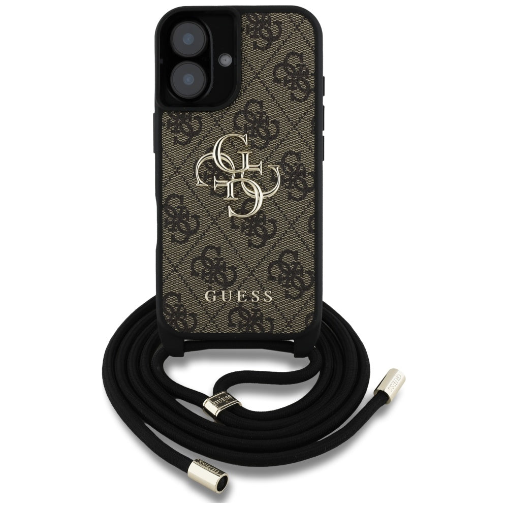 Futrola za Apple iPhone 16, Guess, 4G CBDY Big Logo with Cord Strap, Smeđa