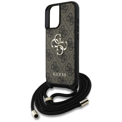Futrola za Apple iPhone 16, Guess, 4G CBDY Big Logo with Cord Strap, Smeđa