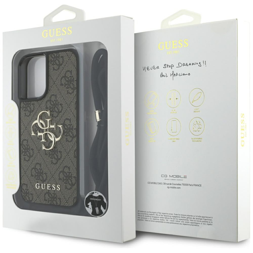 Futrola za Apple iPhone 16, Guess, 4G CBDY Big Logo with Cord Strap, Smeđa