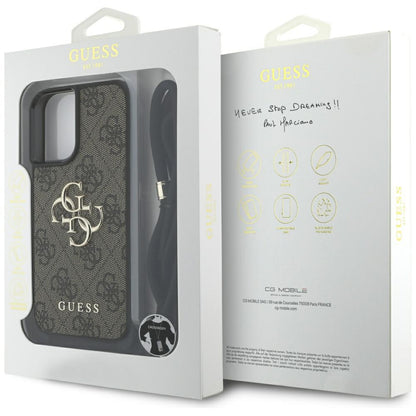 Futrola za Apple iPhone 16, Guess, 4G CBDY Big Logo with Cord Strap, Smeđa