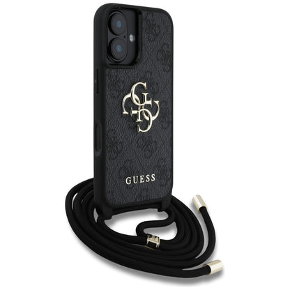 Futrola za Apple iPhone 16, Guess, 4G CBDY Big Logo with Cord Strap, Crna
