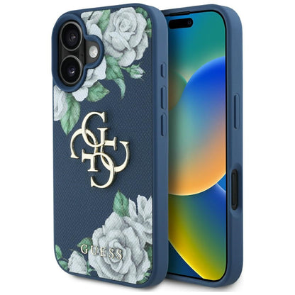Futrola za Apple iPhone 16, Guess, 4G Grained Roses Big Logo, Plava