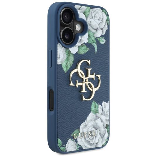 Futrola za Apple iPhone 16, Guess, 4G Grained Roses Big Logo, Plava