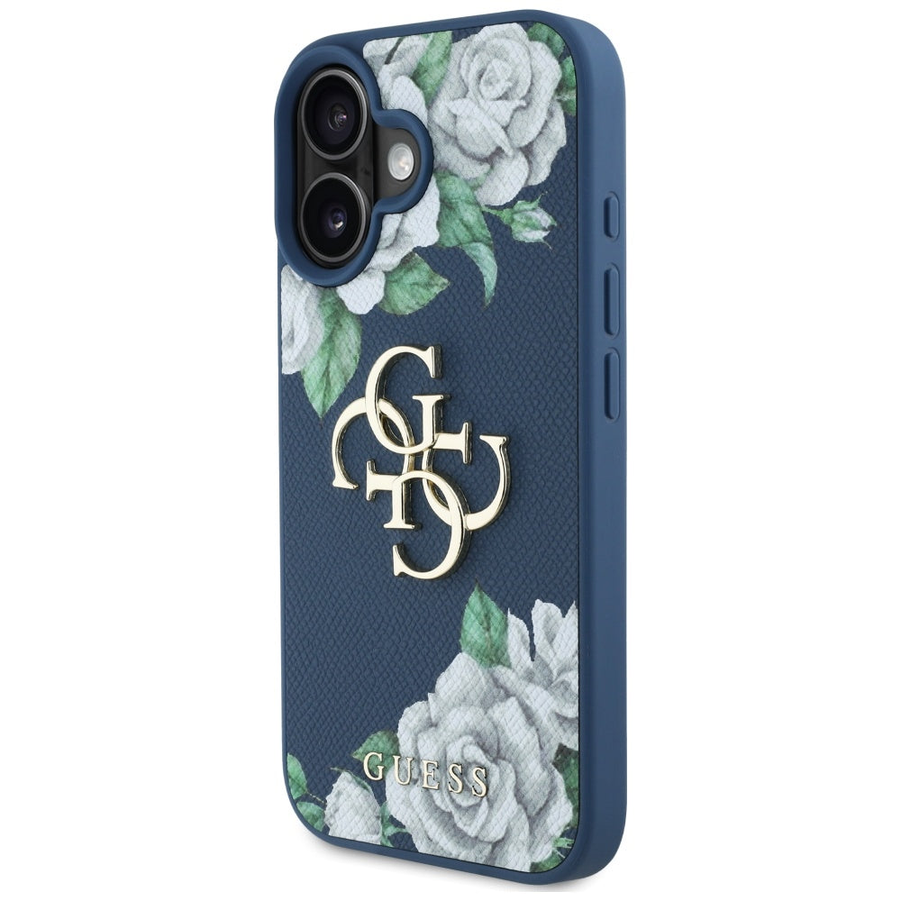 Futrola za Apple iPhone 16, Guess, 4G Grained Roses Big Logo, Plava