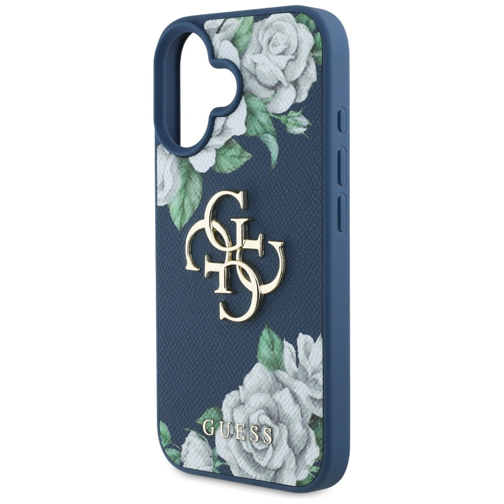 Futrola za Apple iPhone 16, Guess, 4G Grained Roses Big Logo, Plava