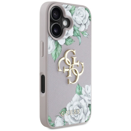 Futrola za Apple iPhone 16, Guess, 4G Grained Roses Big Logo, Ljubičasta