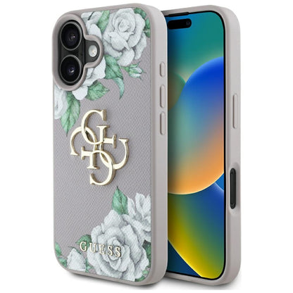 Futrola za Apple iPhone 16, Guess, 4G Grained Roses Big Logo, Ljubičasta