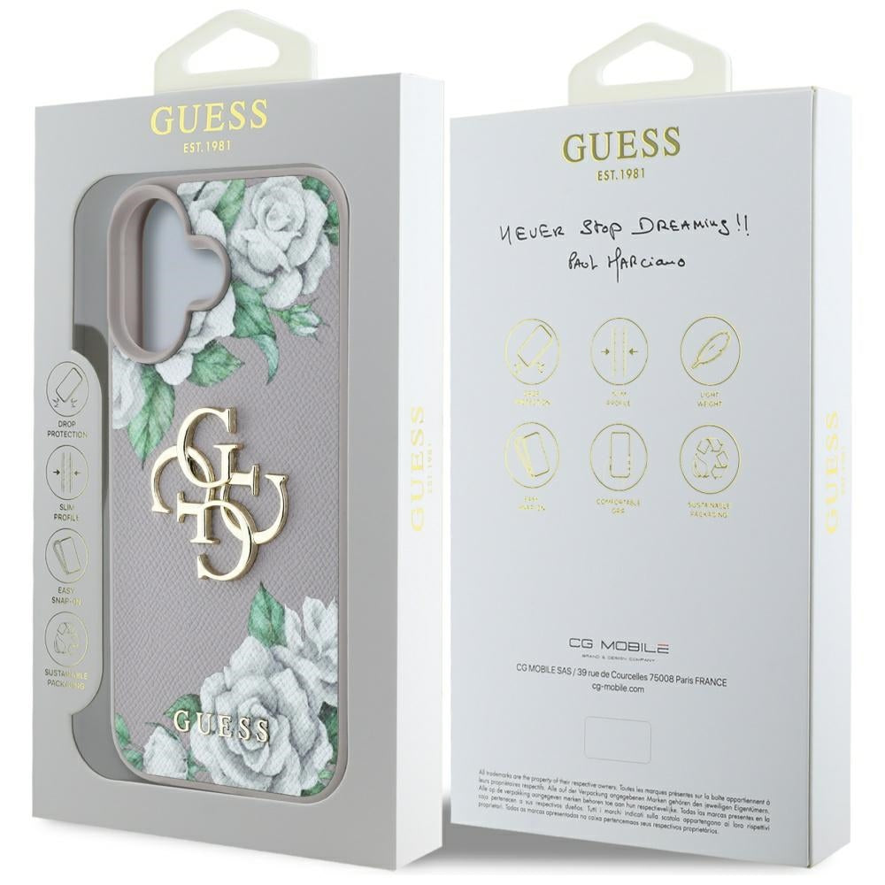 Futrola za Apple iPhone 16, Guess, 4G Grained Roses Big Logo, Ljubičasta