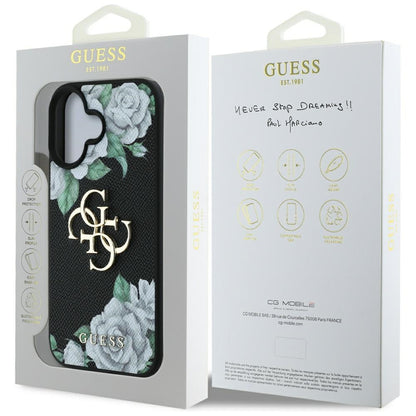 Futrola za Apple iPhone 16, Guess, 4G Grained Roses Big Logo, Crna