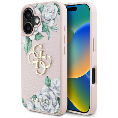 Futrola za Apple iPhone 16, Guess, 4G Grained Roses Big Logo, Roza