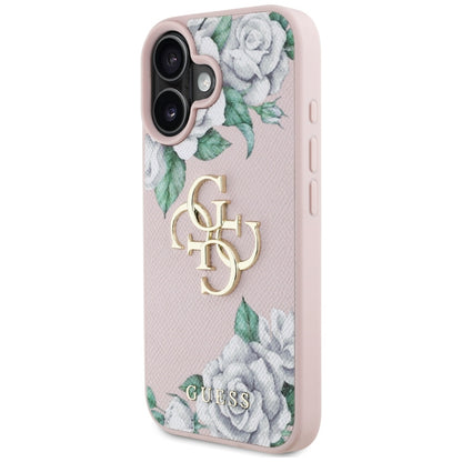 Futrola za Apple iPhone 16, Guess, 4G Grained Roses Big Logo, Roza