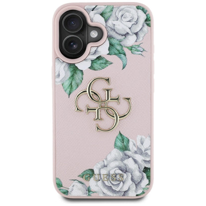Futrola za Apple iPhone 16, Guess, 4G Grained Roses Big Logo, Roza
