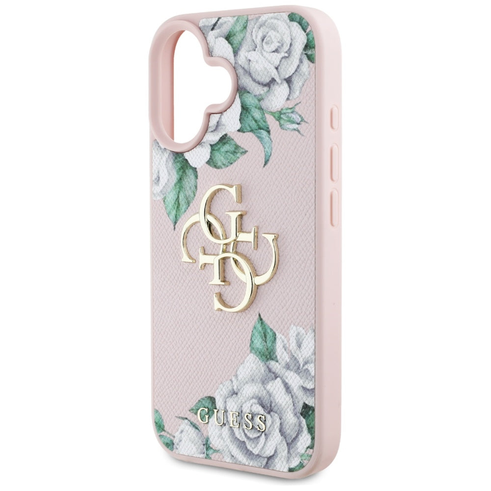 Futrola za Apple iPhone 16, Guess, 4G Grained Roses Big Logo, Roza