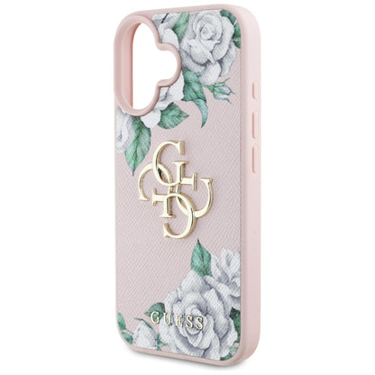Futrola za Apple iPhone 16, Guess, 4G Grained Roses Big Logo, Roza