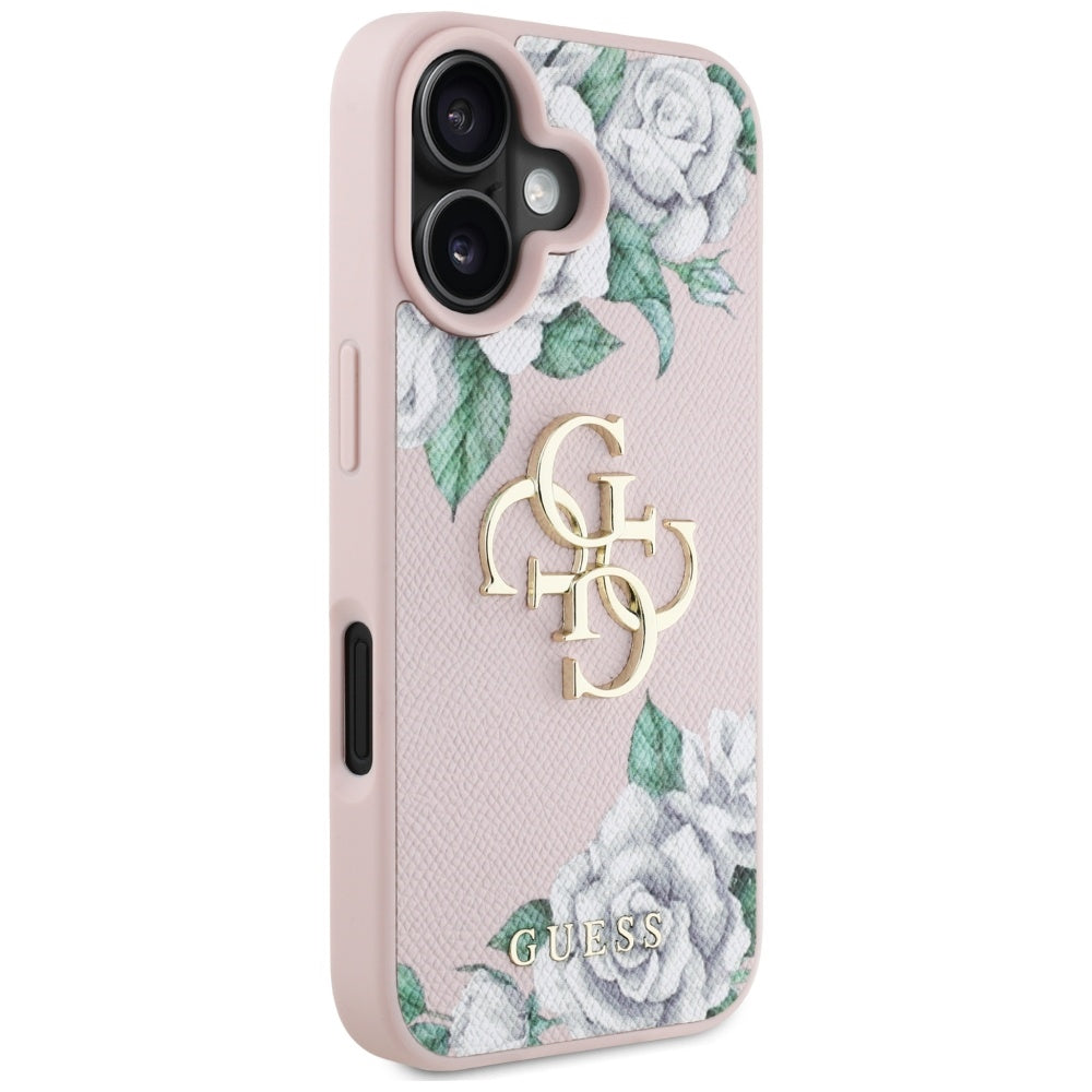 Futrola za Apple iPhone 16, Guess, 4G Grained Roses Big Logo, Roza
