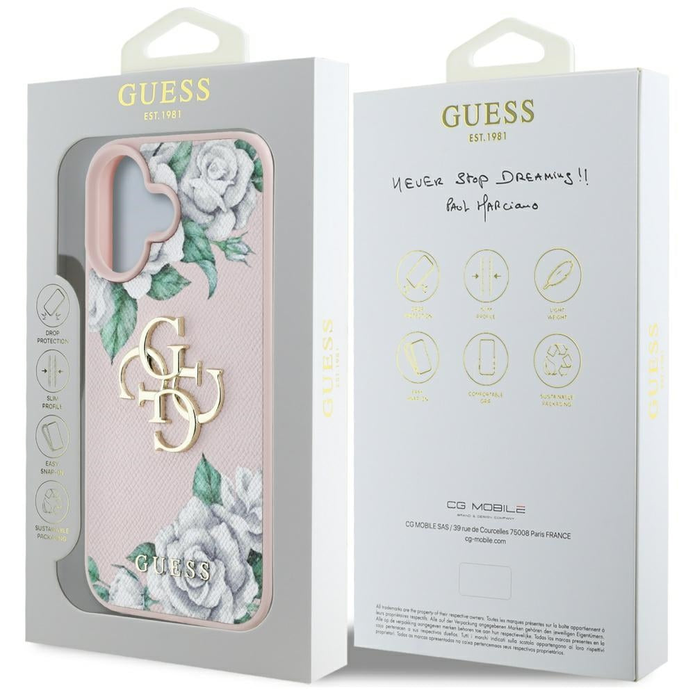Futrola za Apple iPhone 16, Guess, 4G Grained Roses Big Logo, Roza