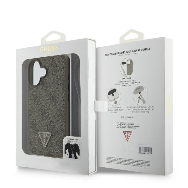 Futrola za Apple iPhone 16, Guess, Crossbody 4G Triangle Strass, Smeđa