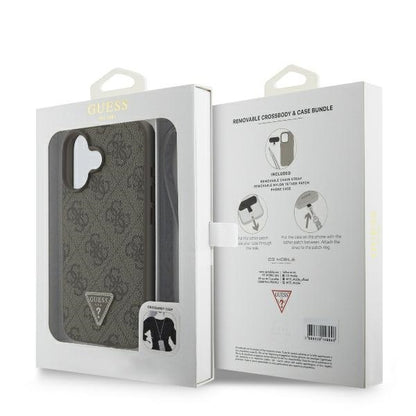 Futrola za Apple iPhone 16, Guess, Crossbody 4G Triangle Strass, Smeđa