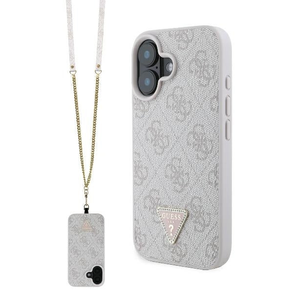 Futrola za Apple iPhone 16, Guess, Crossbody 4G Triangle Strass, Roza