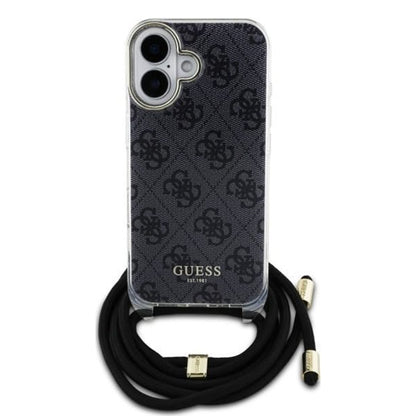 Futrola za Apple iPhone 16, Guess, Crossbody Cord 4G Print, Crna