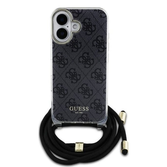 Futrola za Apple iPhone 16, Guess, Crossbody Cord 4G Print, Crna