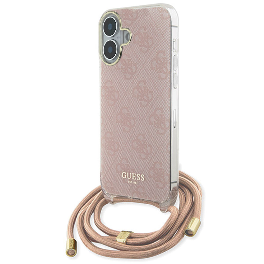 Futrola za Apple iPhone 16, Guess, Crossbody Cord 4G Print, Roza