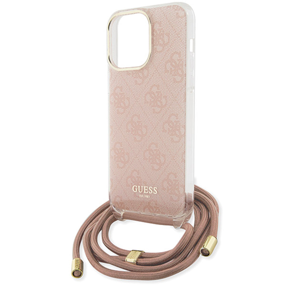 Futrola za Apple iPhone 16, Guess, Crossbody Cord 4G Print, Roza