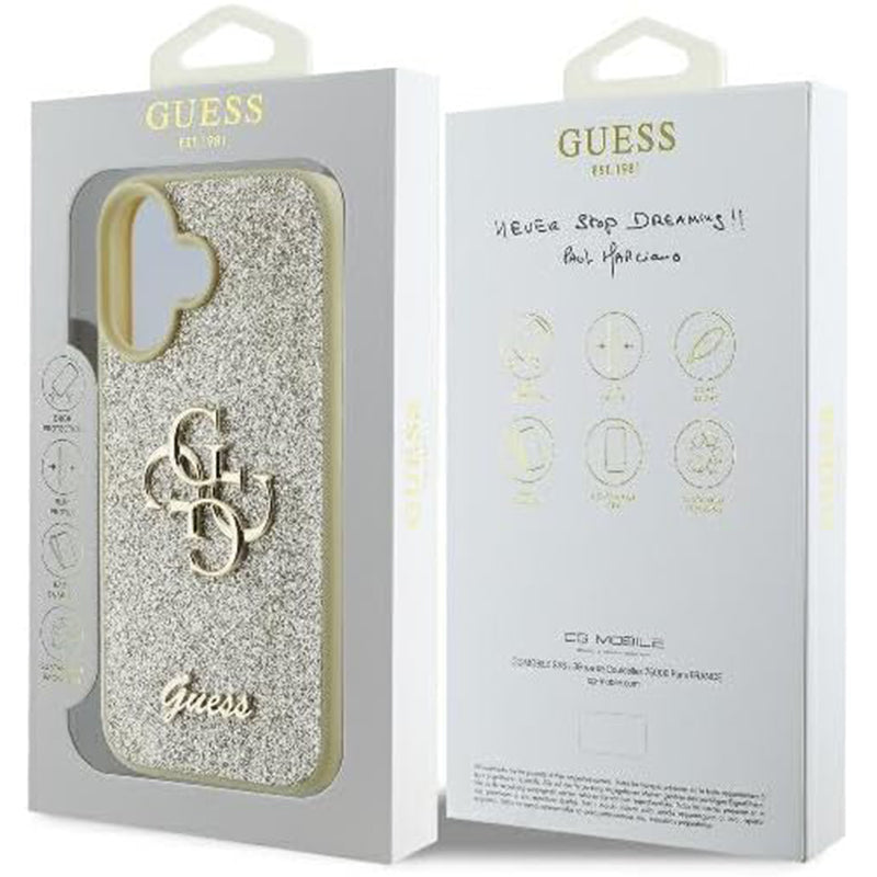 Futrola za Apple iPhone 16, Guess, Fixed Glitter Big 4G, Zlatna