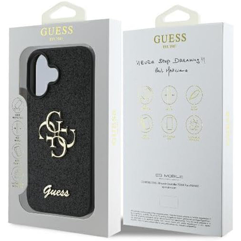 Futrola za Apple iPhone 16, Guess, Fixed Glitter Big 4G, Crna