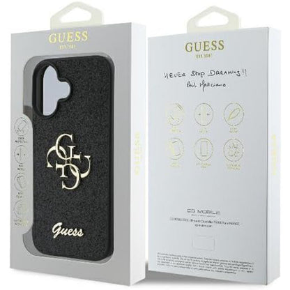 Futrola za Apple iPhone 16, Guess, Fixed Glitter Big 4G, Crna