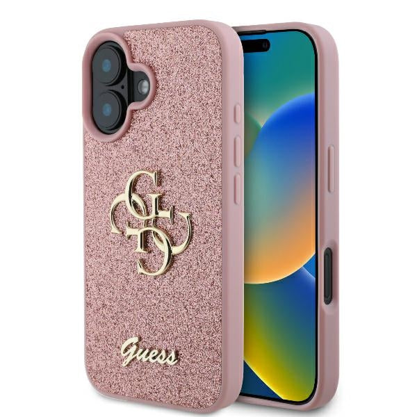 Futrola za Apple iPhone 16, Guess, Fixed Glitter Big 4G, Roza