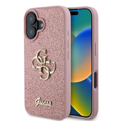 Futrola za Apple iPhone 16, Guess, Fixed Glitter Big 4G, Roza