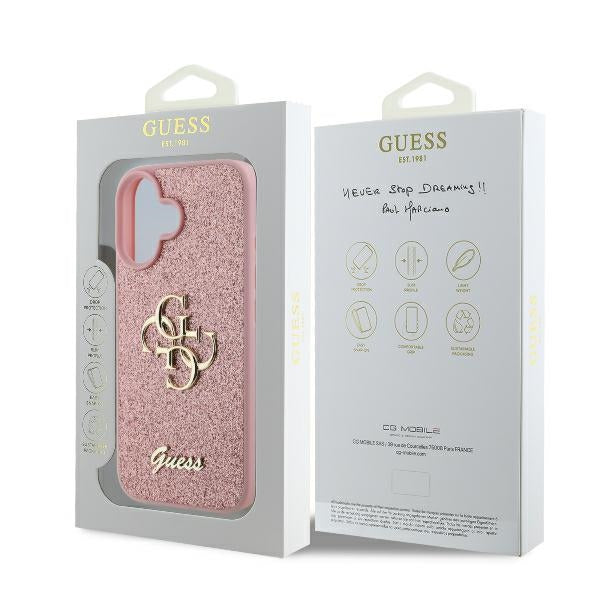 Futrola za Apple iPhone 16, Guess, Fixed Glitter Big 4G, Roza