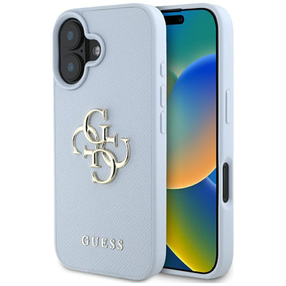 Futrola za Apple iPhone 16, Guess, Grained Big 4G Logo Small Classic Logo, Plava