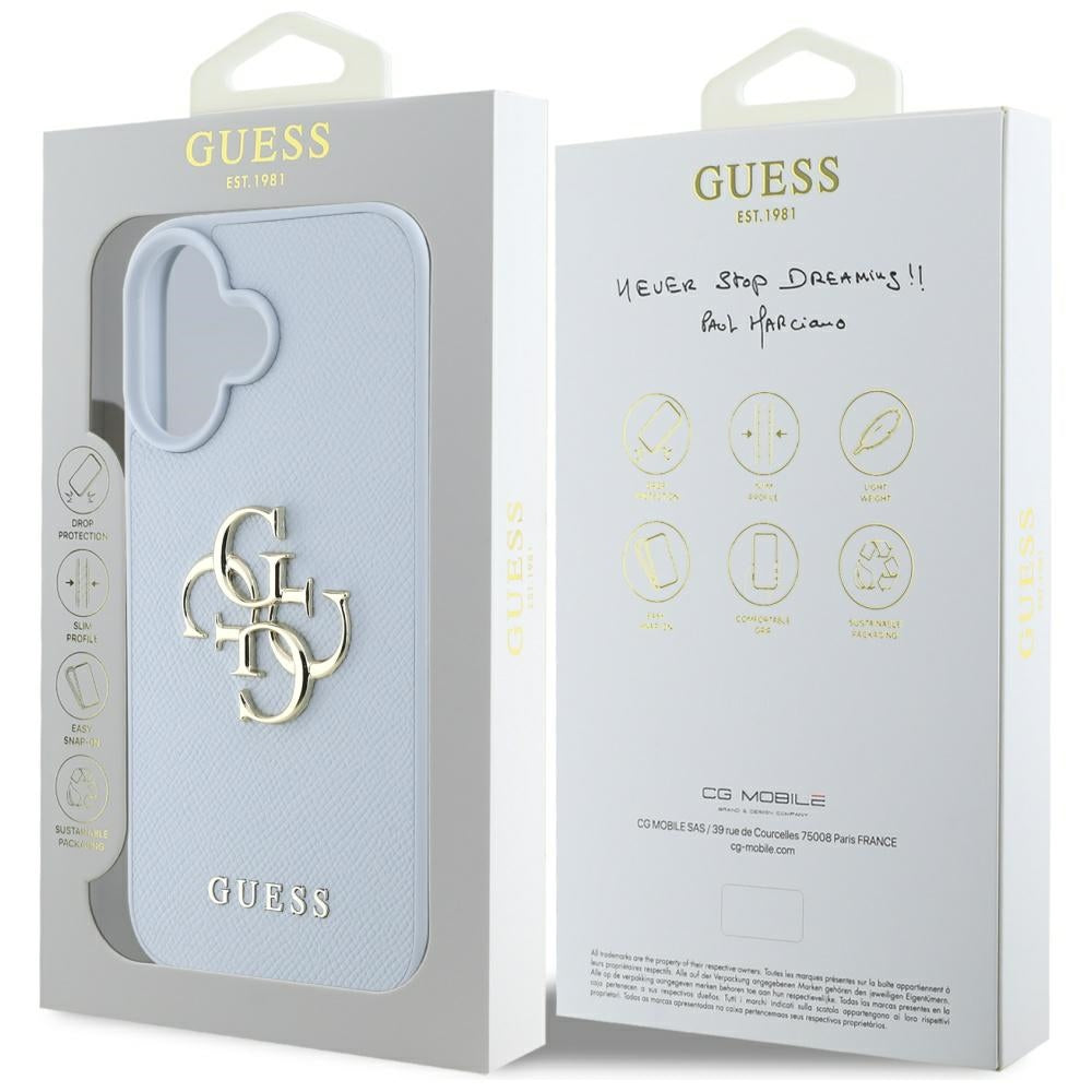 Futrola za Apple iPhone 16, Guess, Grained Big 4G Logo Small Classic Logo, Plava