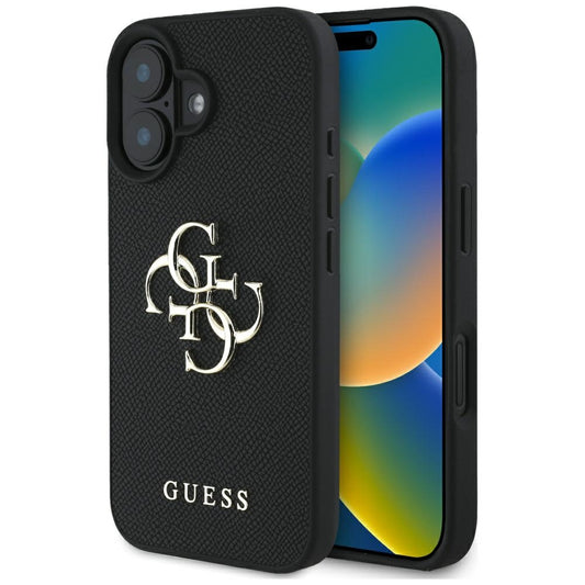 Futrola za Apple iPhone 16, Guess, Grained Big 4G Logo Small Classic Logo, Crna