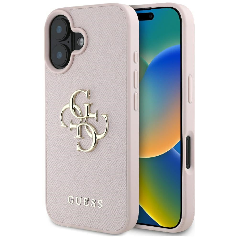 Futrola za Apple iPhone 16, Guess, Grained Big 4G Logo Small Classic Logo, Roza