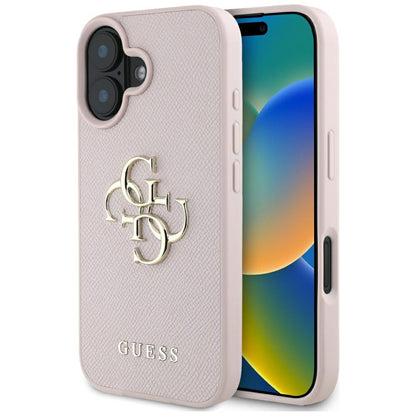 Futrola za Apple iPhone 16, Guess, Grained Big 4G Logo Small Classic Logo, Roza