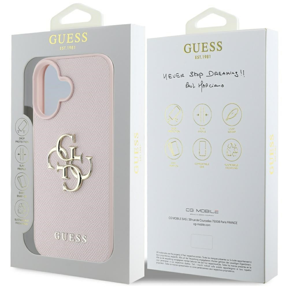 Futrola za Apple iPhone 16, Guess, Grained Big 4G Logo Small Classic Logo, Roza