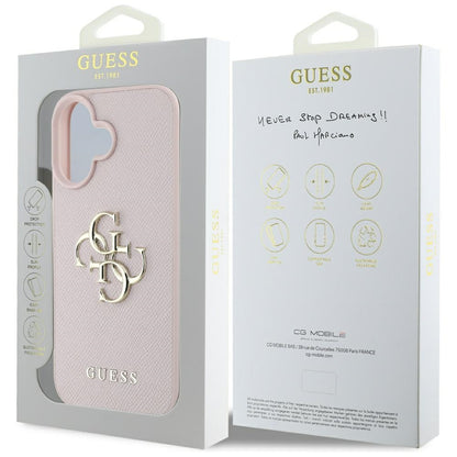 Futrola za Apple iPhone 16, Guess, Grained Big 4G Logo Small Classic Logo, Roza