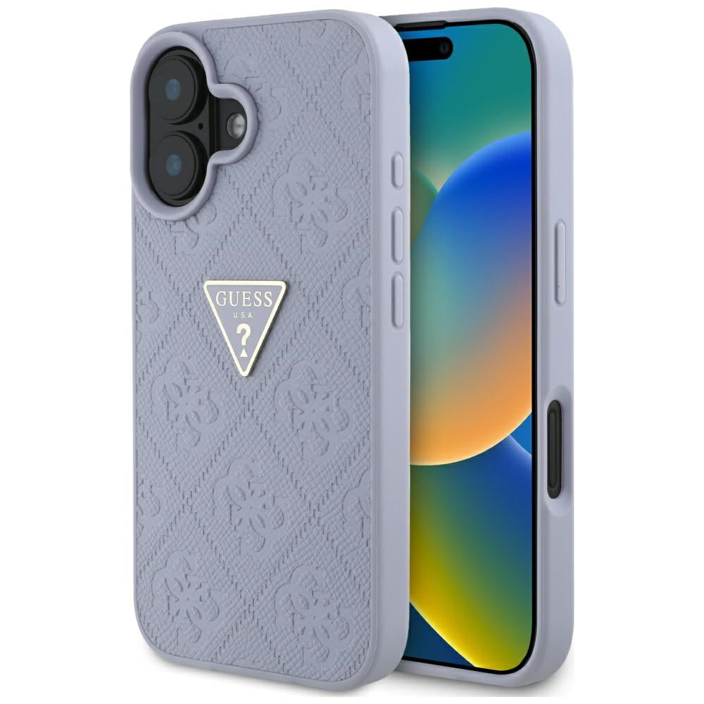 Futrola za Apple iPhone 16, Guess, Hot Stamp 4G Pattern Triangle Logo, Svijetlo Ljubičasta
