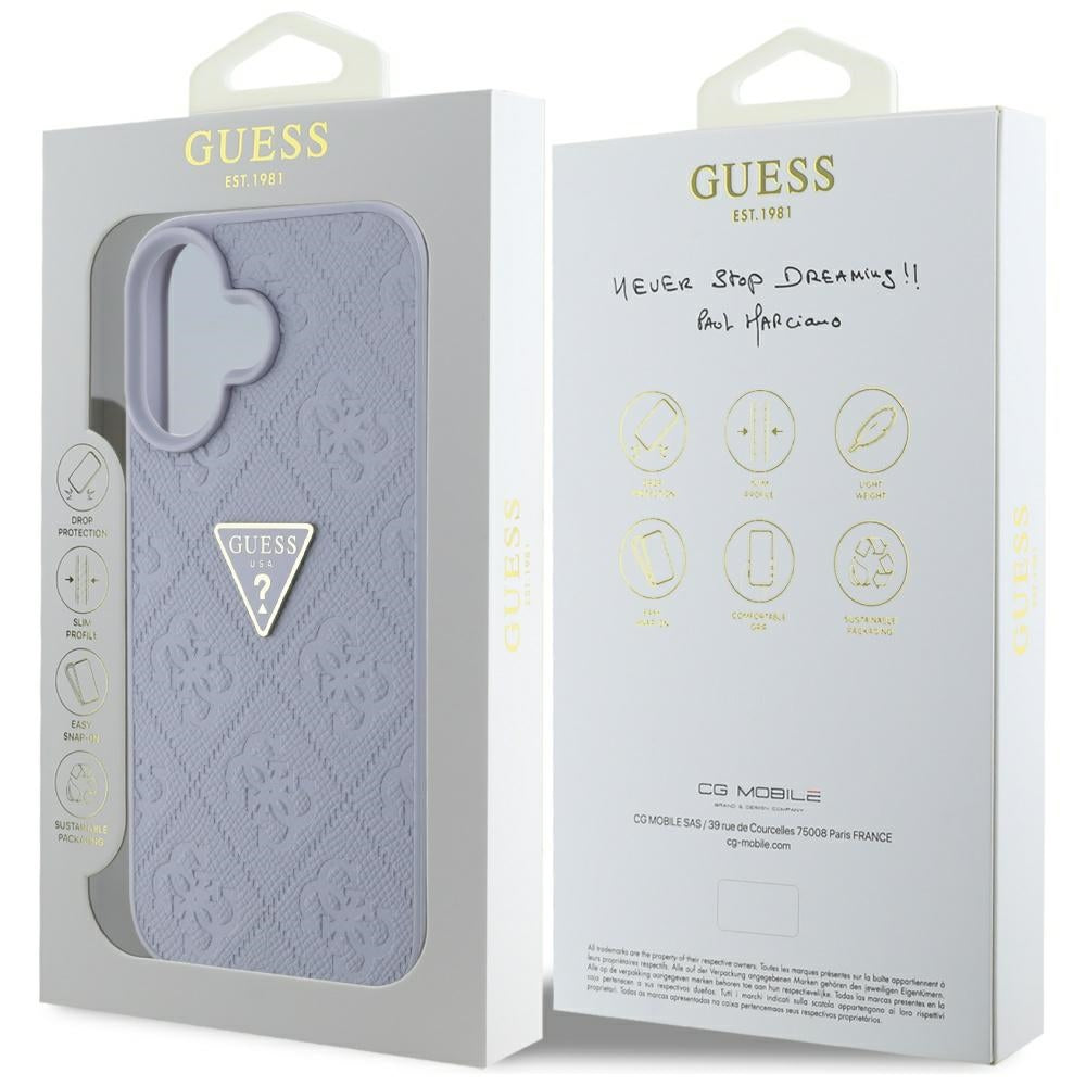 Futrola za Apple iPhone 16, Guess, Hot Stamp 4G Pattern Triangle Logo, Svijetlo Ljubičasta