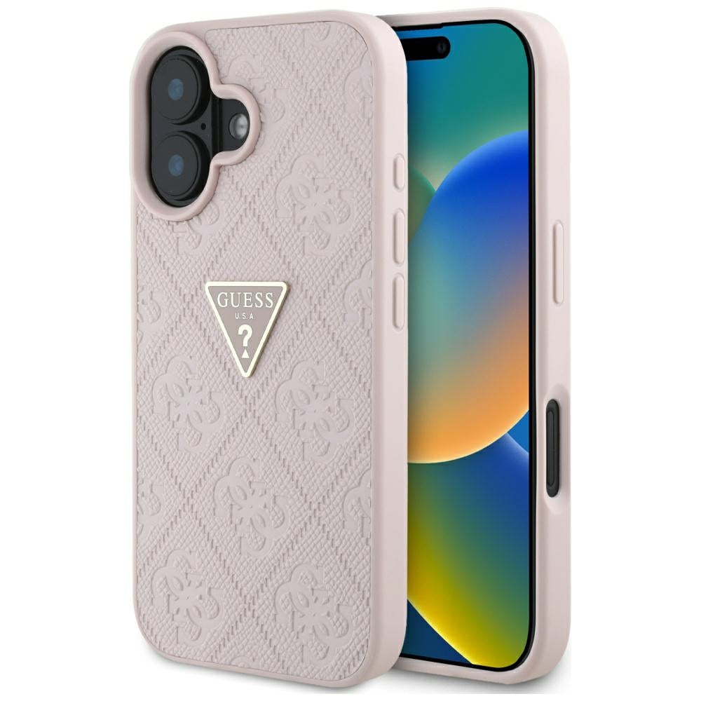 Futrola za Apple iPhone 16, Guess, Hot Stamp 4G Pattern Triangle Logo, Roza